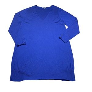 ⬇️ Eileen Fisher Blue Deep V-neck Tunic Sweater Size XL